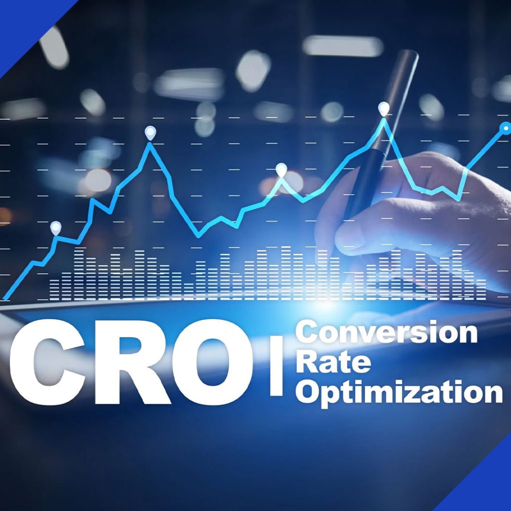 A hand drawing an upward trend line on a digital graph, with "CRO | Conversion Rate Optimization" text, symbolizing data-driven growth from JR Digital Media.
